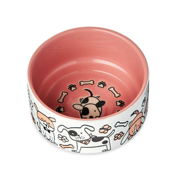 Vibrant Life Happy Dog Ceramic Dog Bowl, Pink, Small, 4.5 inch