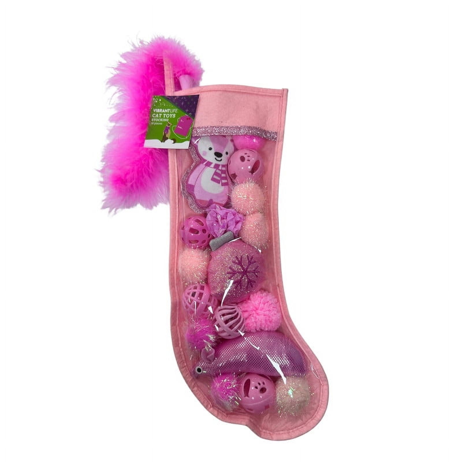 Vibrant Life Holiday 18-Piece Cat Toy Stocking Gift Set, Pink