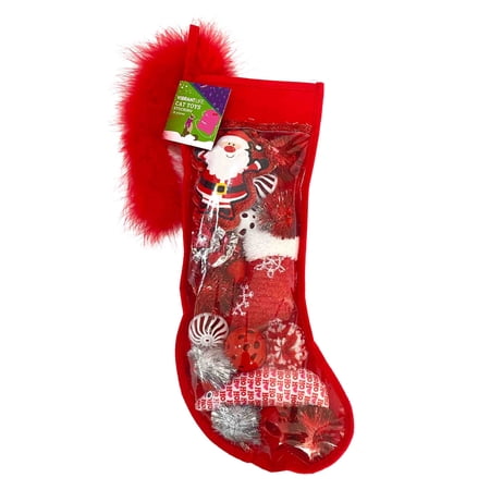 Vibrant Life Holiday 18 Piece Cat Toy Stocking Gift Set, Red