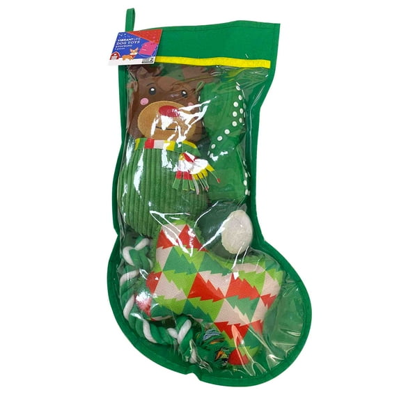 Vibrant Life Holiday 5 Piece Dog Toy Stocking Gift Set, Green