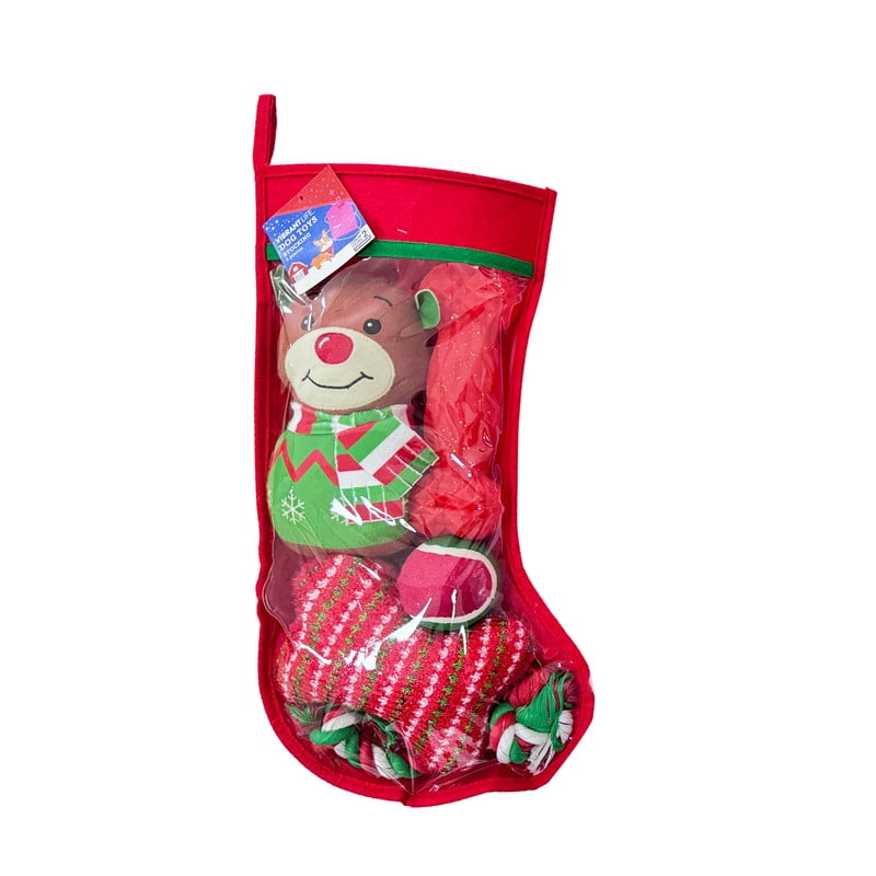 Vibrant Life Holiday 5-Piece Dog Toy Stocking Gift Set, Red, Chew Level 2