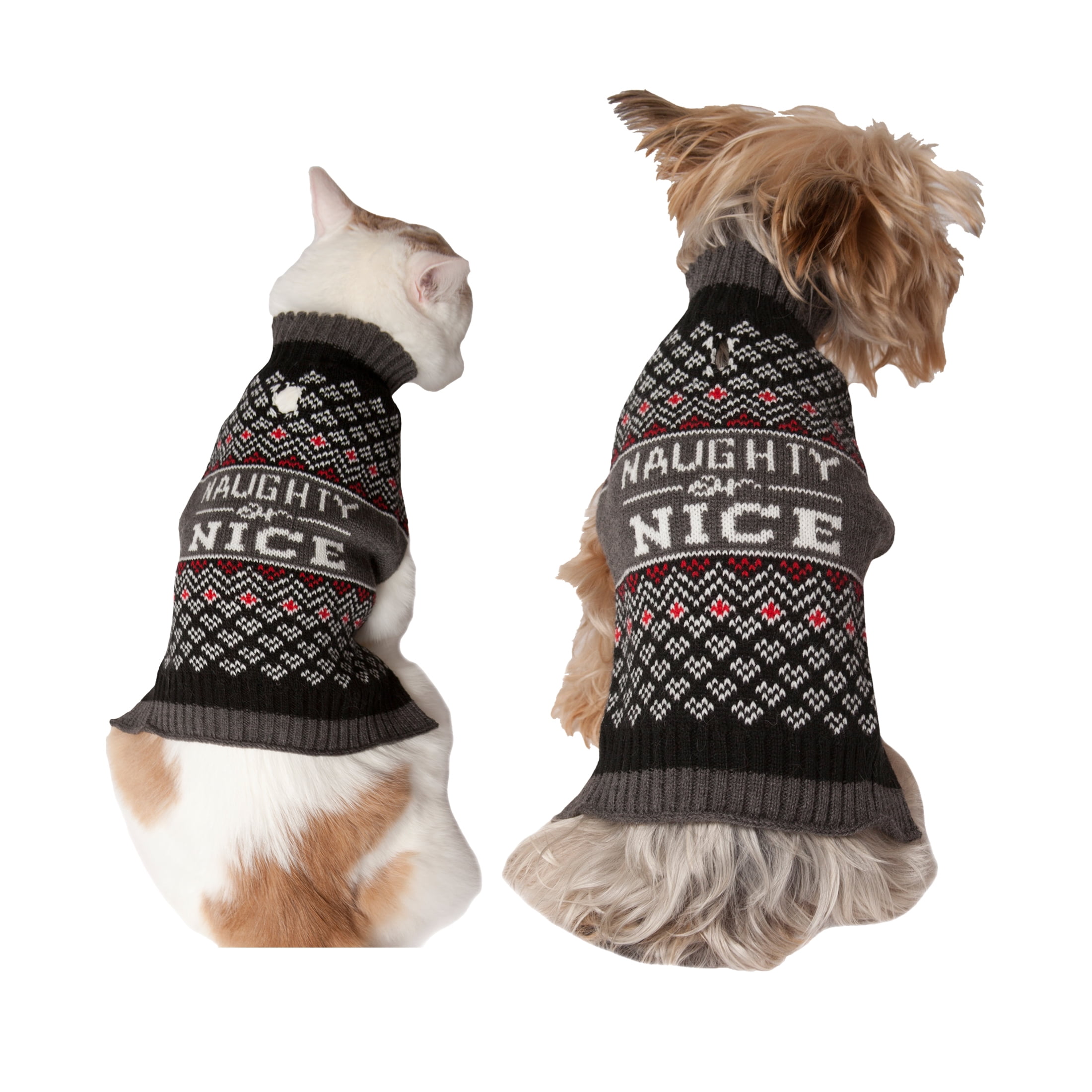 Vibrant Life Holiday Blk Naughty Nice Fr Isle Dog Sweater and Cat Sweater Walmart