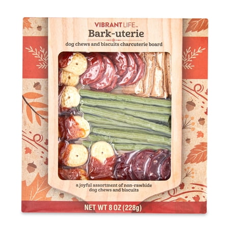 Vibrant Life Holiday Dog Charcuterie Board, Assorted Dry 100% Rawhide-Free Dog Soft Chews & Crunchy Biscuits, 8 oz Box