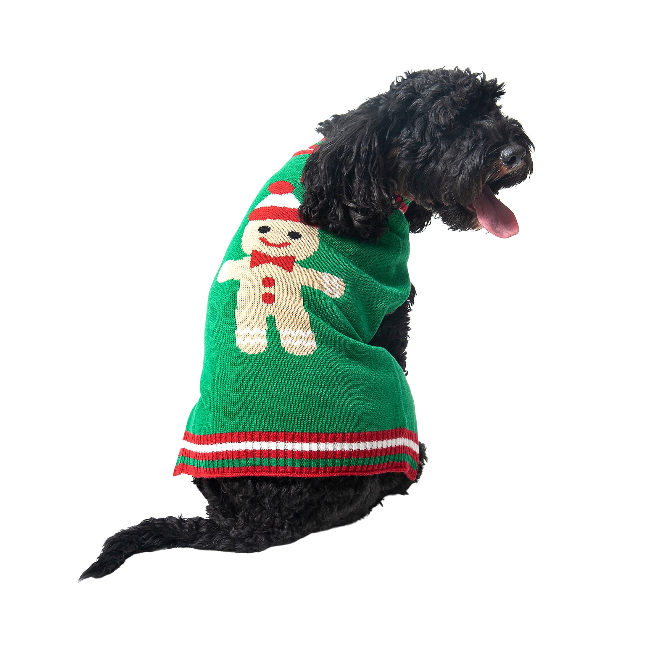 Vibrant Life Holiday Dog Clothes Green Gingerbread Man Sweater, Medium