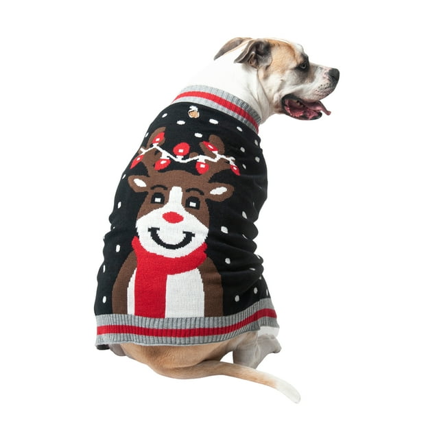 Vibrant Life Holiday Dog Clothes Happy Reindeer Sweater, Extra Large