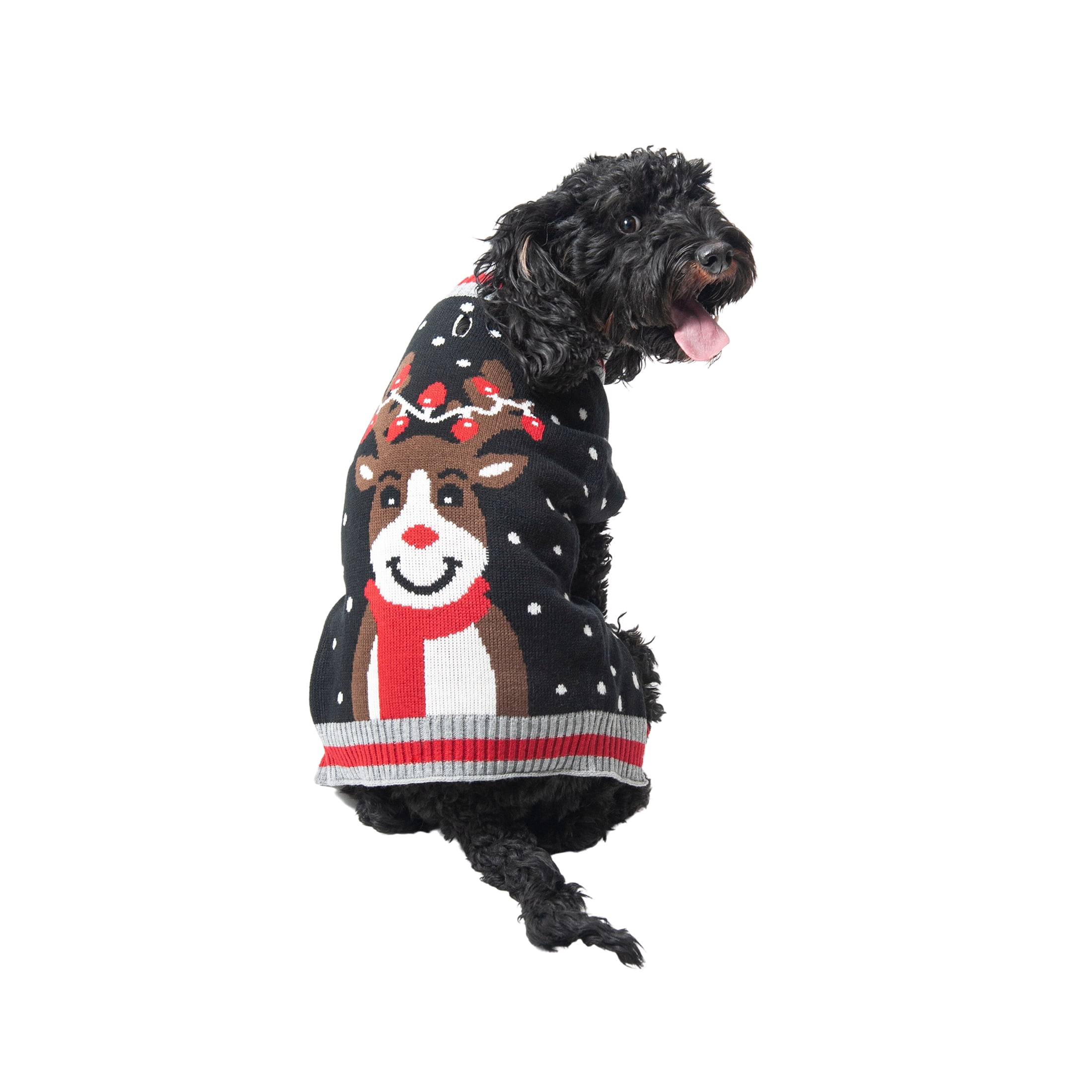 Vibrant Life Holiday Dog Clothes Happy Reindeer Sweater, Medium