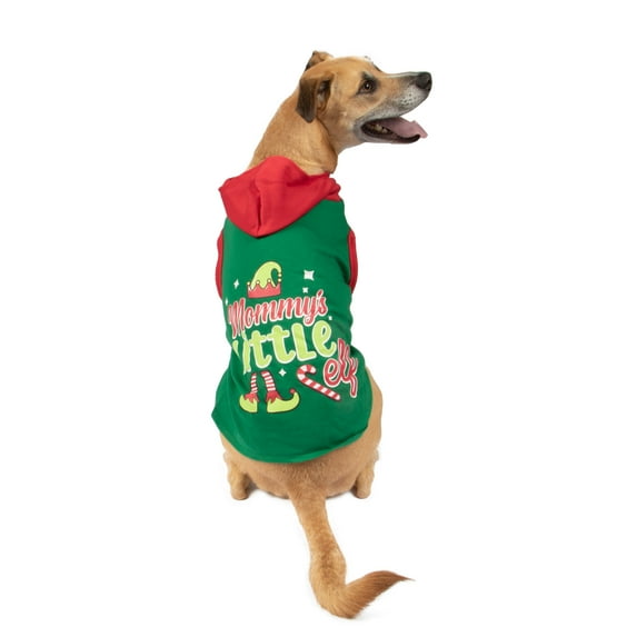 Vibrant Life, Holiday Dog Clothes, Mommy's Little Elf Dog Hoodie, Green, L