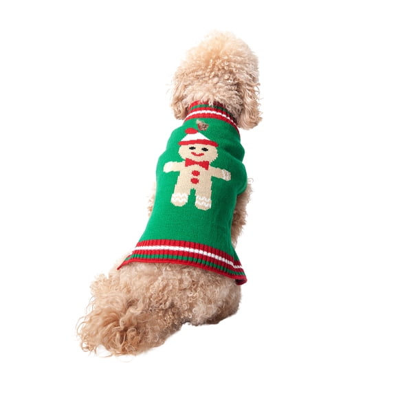 Vibrant Life Holiday Dog and Cat Clothes Green Gingerbread Man Sweater, Small