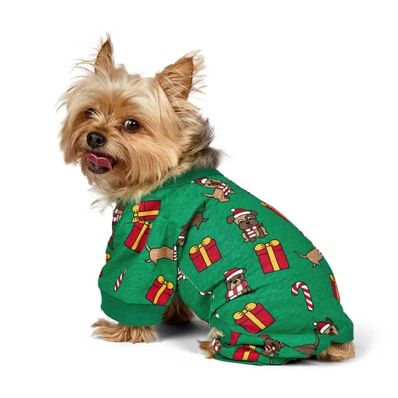 Vibrant Life Holiday Pajamas for Cats & Dogs, Dogs & Presents, Green, Extra Small