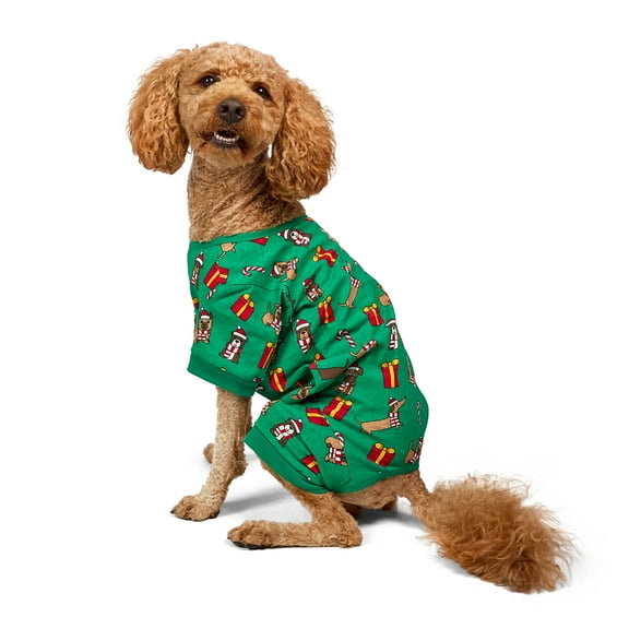 Vibrant Life Holiday Pajamas for Dogs, Dogs & Presents, Green, Medium