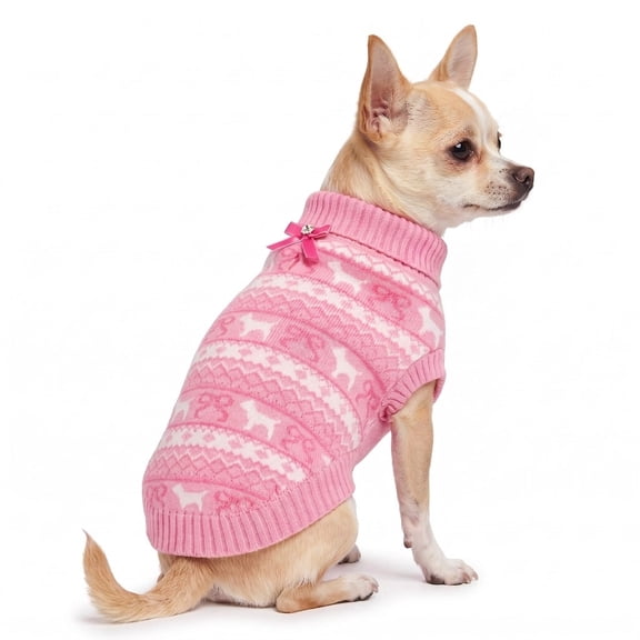 Vibrant Life Holiday Fair Isle Sweater for Dogs and Cats, Pink and White, Extra Small
