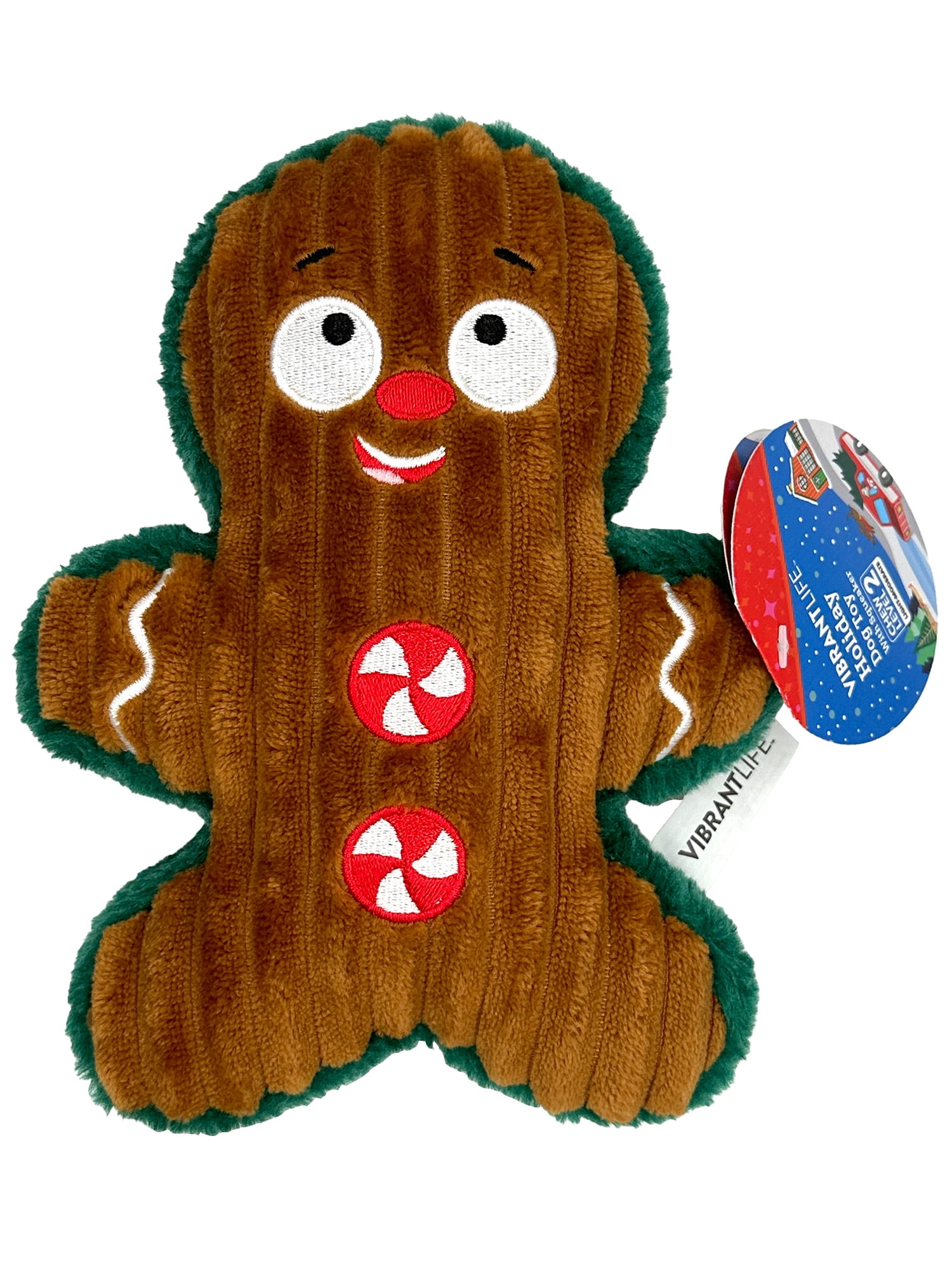 Vibrant Life Holiday Gingerbread Man Brown Plush Dog Toy with Squeaker