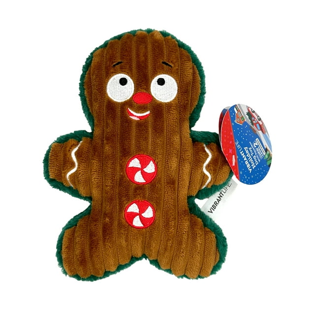 Vibrant Life Holiday Gingerbread Man Brown Plush Dog Toy with Squeaker