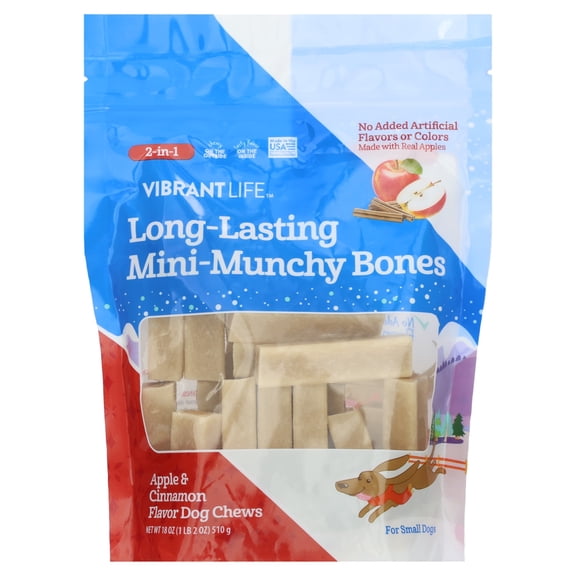 Vibrant Life Holiday Long-Lasting Mini-Munchy Bones Chews for Dogs, Apple and Cinnamon, 18 oz
