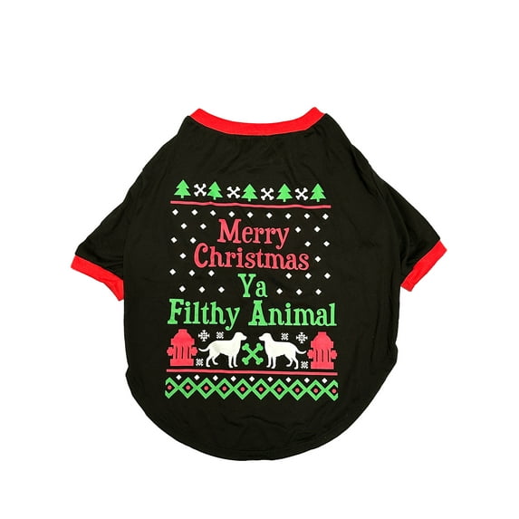 Vibrant Life Holiday Merry Christmas Ya Filthy Animal Dog T-Shirt Size Large