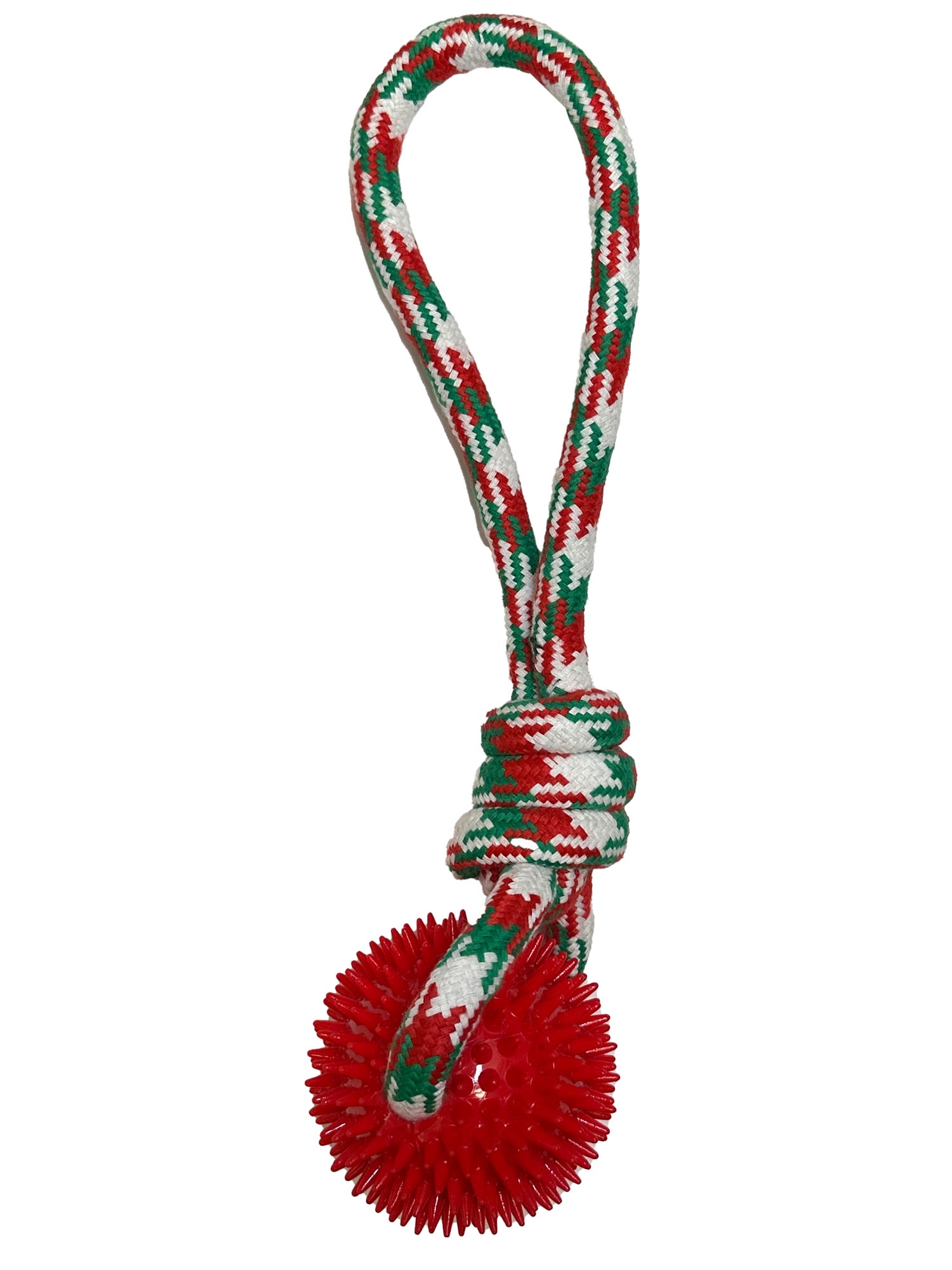 Vibrant Life Holiday Red, Green and White Rope with Red Rubber Ball Dog