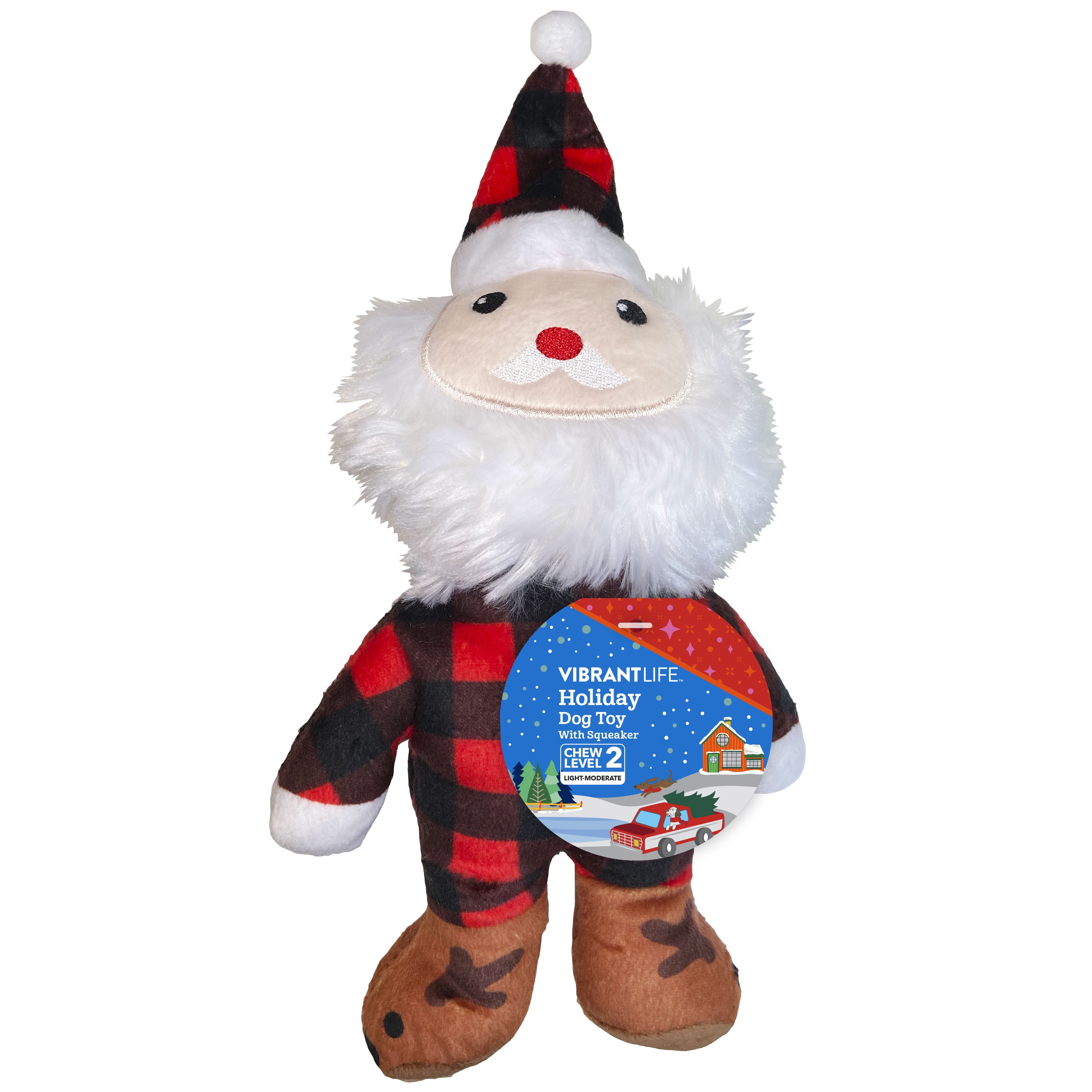 Vibrant Life Holiday Santa Dog Toy with Squeaker for Light to Moderate Chewing