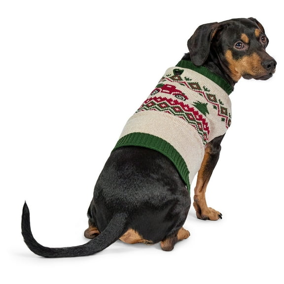Vibrant Life Holiday Truck Hooded Dog & Cat Sweater, Beige & Green, Small