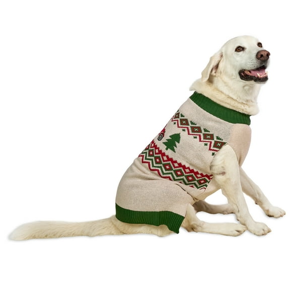 Vibrant Life Holiday Truck Hooded Dog Sweater, Beige & Green, Extra Large