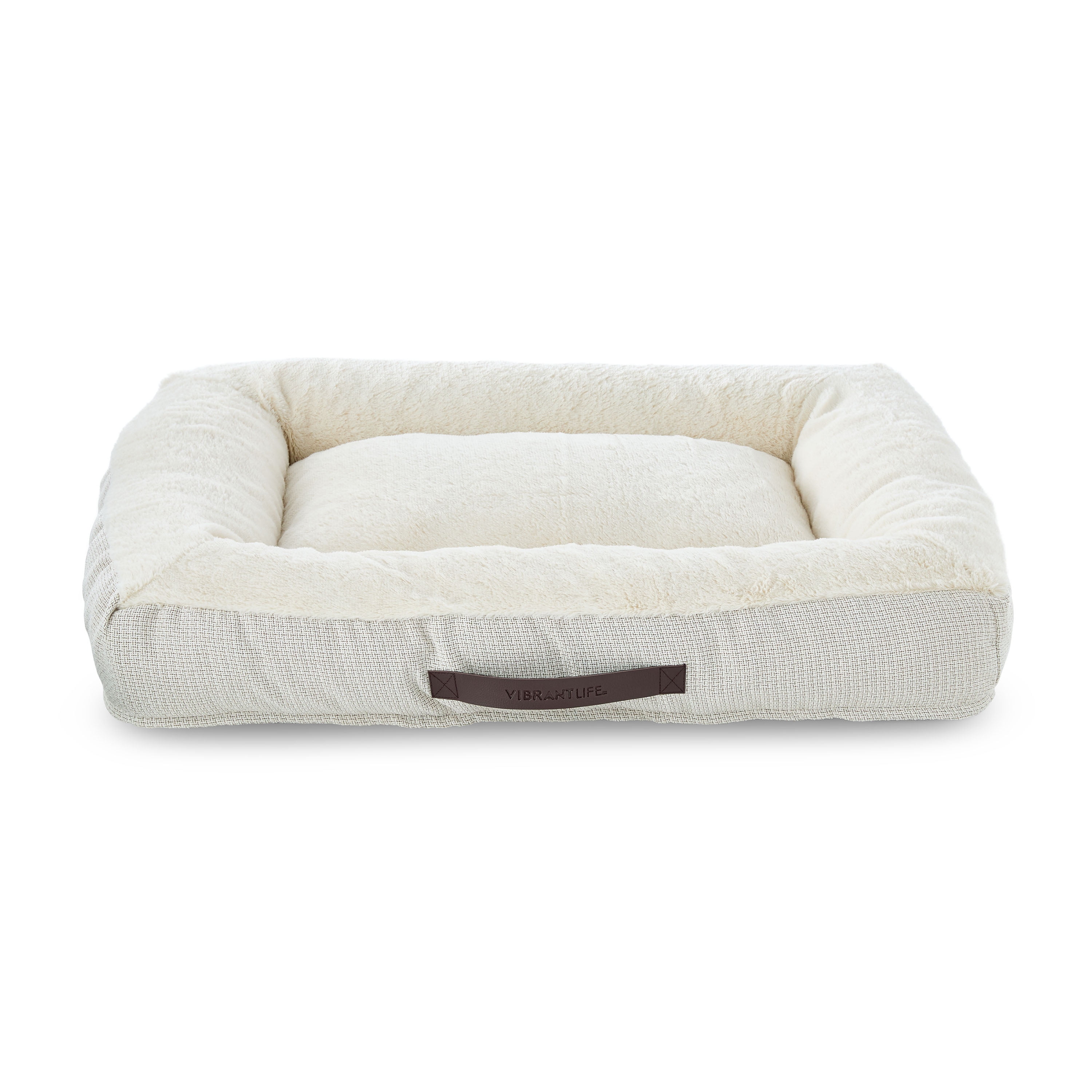 Vibrant Life Large Orthopedic Bolster Dog Bed, Ivory, 29" x 38"