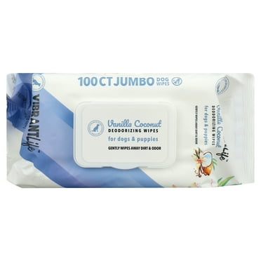Vibrant Life Jumbo Deodorizing Wipes for Dogs & Puppies, Vanilla Coconut, 100 Count