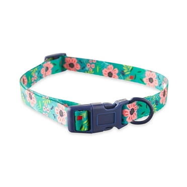Vibrant Life Jungle Floral Adjustable Dog Collar, Green, Medium