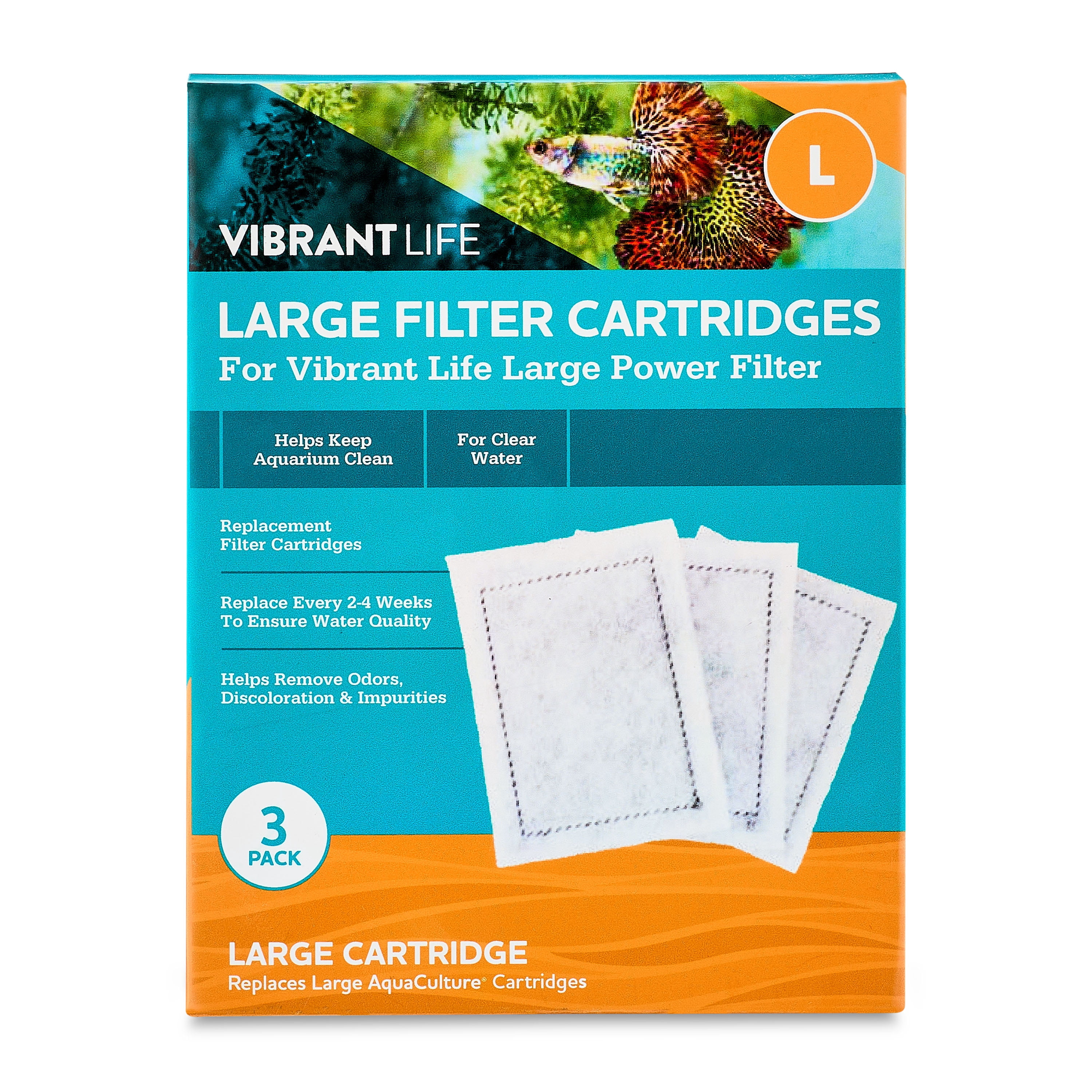 Vibrant Life Large Filter Cartridge for Freshwater and Saltwater 10- to 20-Gallon Aquariums, 3 Count