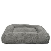 Vibrant Life Large Furry Bolster Dog Bed, Taupe, 36" x 27"
