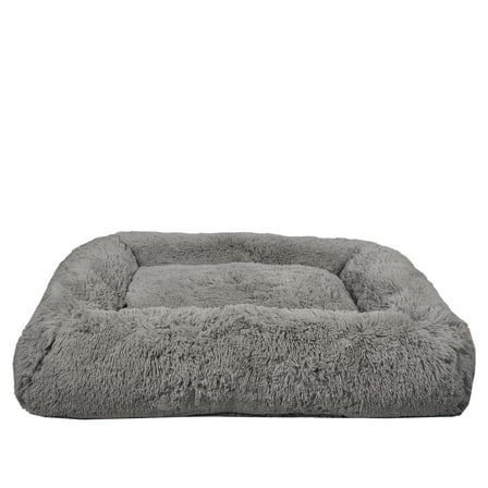 Vibrant Life Large Furry Bolster Dog Bed, Taupe, 36" x 27"