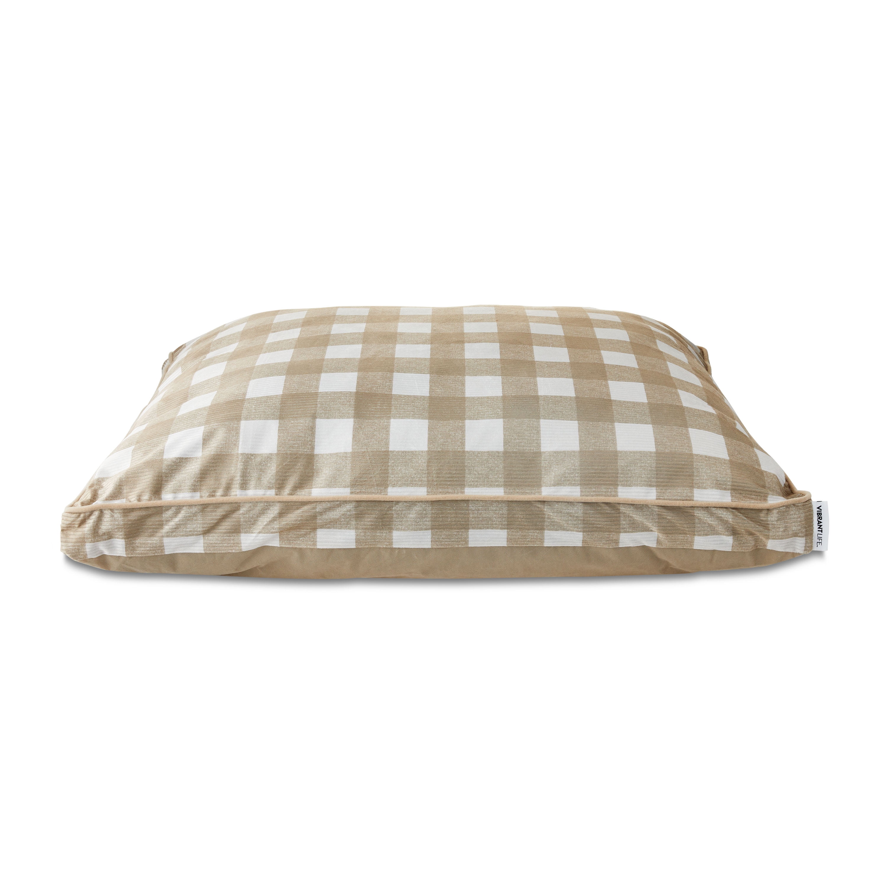 Vibrant Life Pillow Dog Bed for Large Dogs, 42" x 32", Tan Plaid