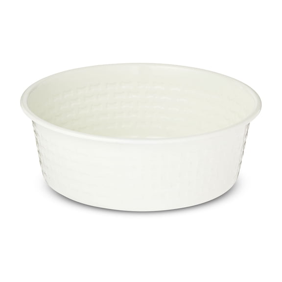 Vibrant Life Large Pet Bowl, 7.5-Cup Stainless Steel Bone Textured, White