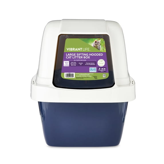 Vibrant Life Large Sifting Hooded Enclosed Cat Litter Box, Blue