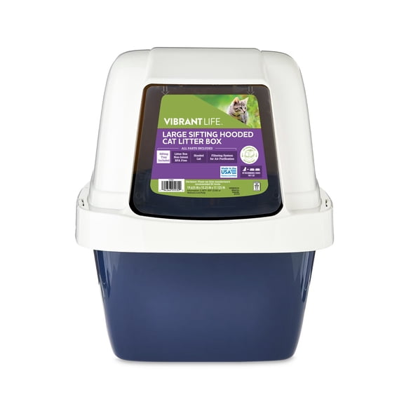 Vibrant Life Large Sifting Hooded Enclosed Cat Litter Box, Blue