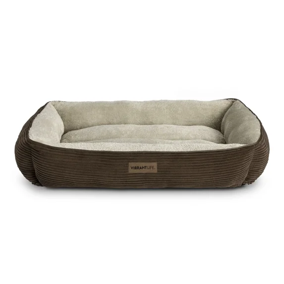 Vibrant Life Lounger Dog Bed, Brown Corduroy, XL