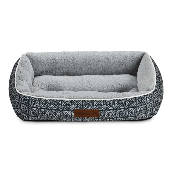 Vibrant Life Medium Dog Bed, Plush Bolster Dog for Medium Dogs, Medium, 27" x 20", Black