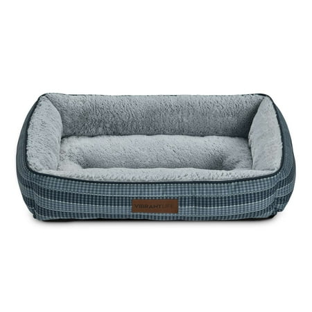 Vibrant Life Medium Dog Bed, Plush Bolster Dog for Medium Dogs, Medium, 27" x 20", Blue