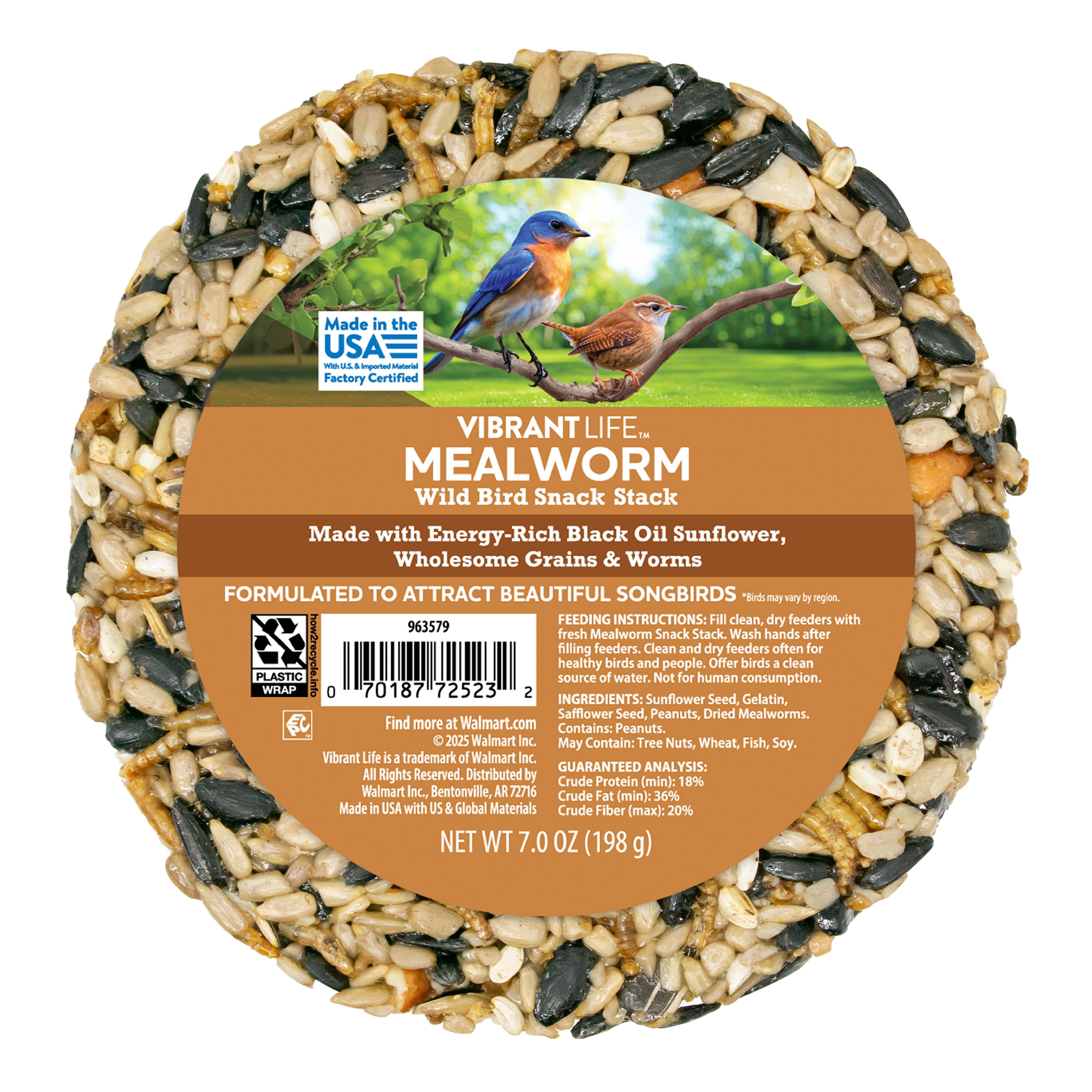 Vibrant Life Mealworm Wild Bird Snack Stack 7 oz, Protein-Rich