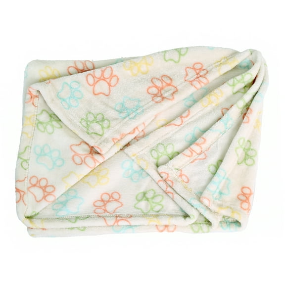 Vibrant Life Medium Cozy Plush Throw Blanket for Cats & Dogs, Multi-Color Paw Print