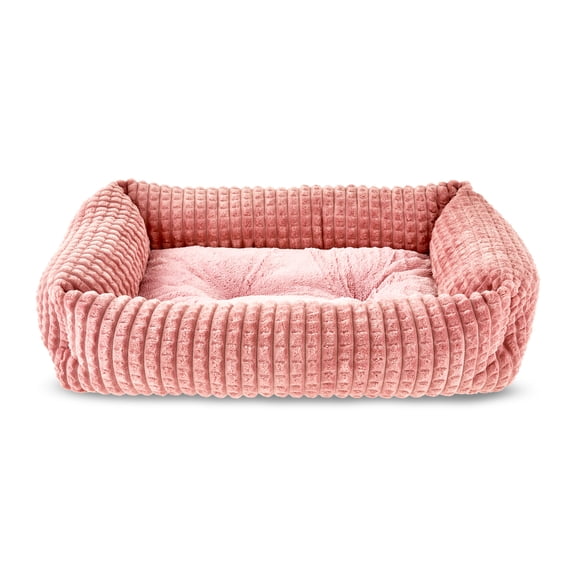 Vibrant Life Medium Flannel Waffle Texture Bolster Cat or Dog Bed, Pink, 21" x 25"