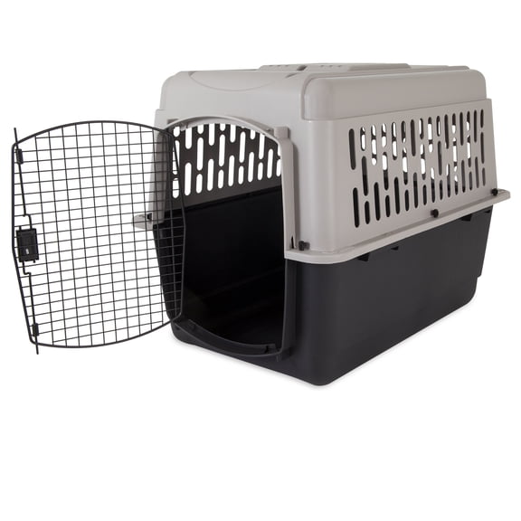 Vibrant Life Medium/Large Plastic Hard-Sided Pet Carrier, Black and Gray, 70 lb Limit