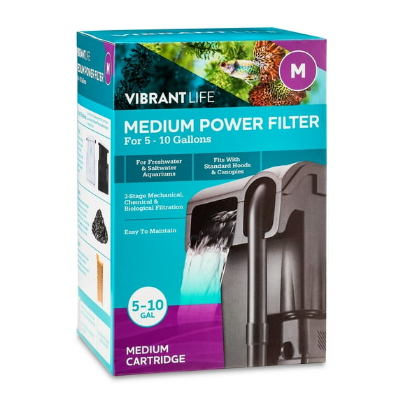 Vibrant Life Medium Power Filter with Cartridge for 5-10 gal Fish Aquariums