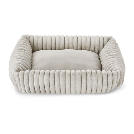 Vibrant Life Medium Thick Corduroy Plush Bolster Dog Bed, Gray, 21" x 27"