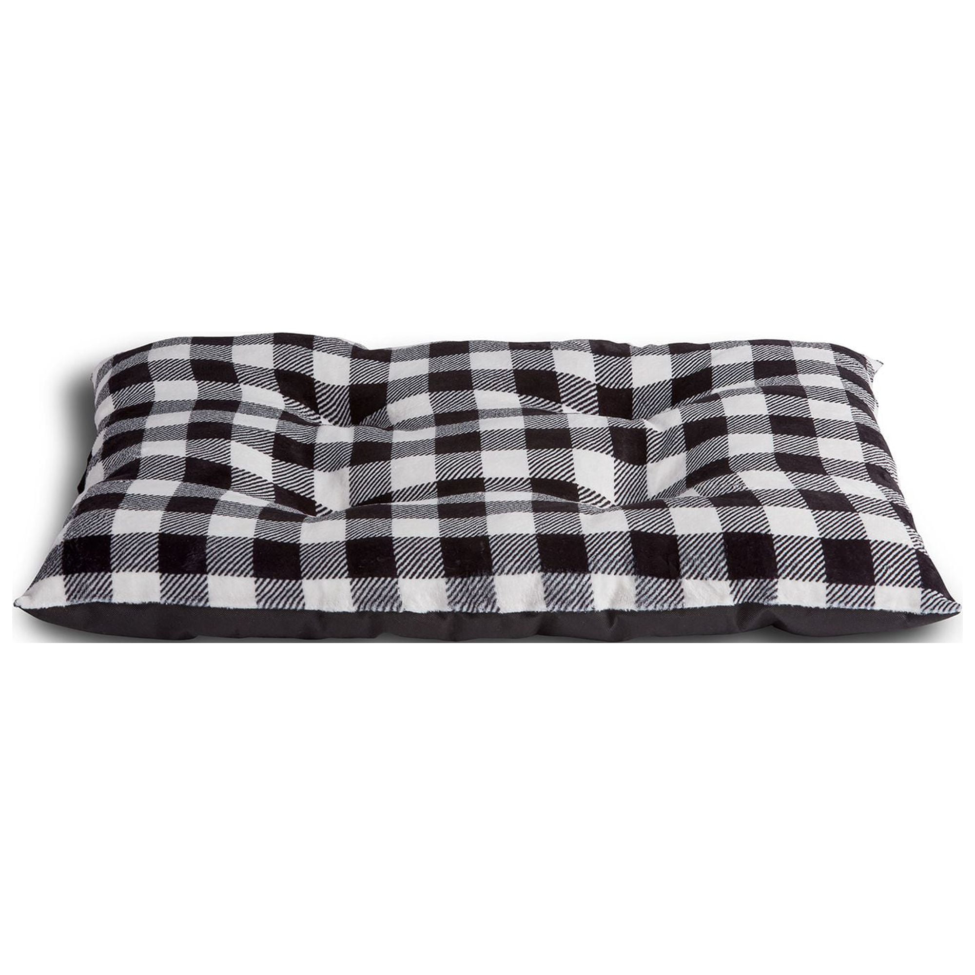 Vibrant Life Tufted Pillow Pet Bed, Medium, Black Buffalo Plaid, 27" x 36"
