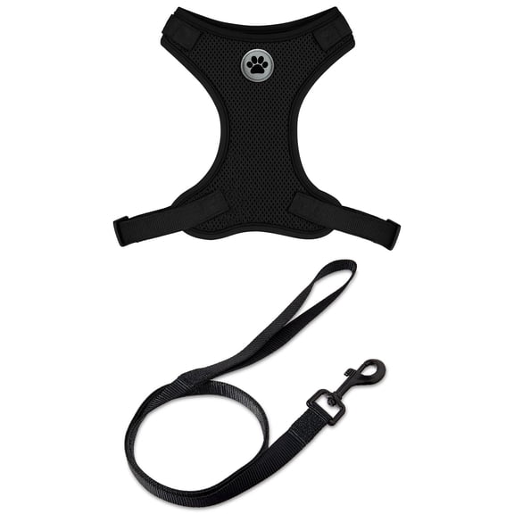 Vibrant Life Mesh Adjustable, Reflective Dog Walking Harness, with 4ft Leash included, Black, Extra Small