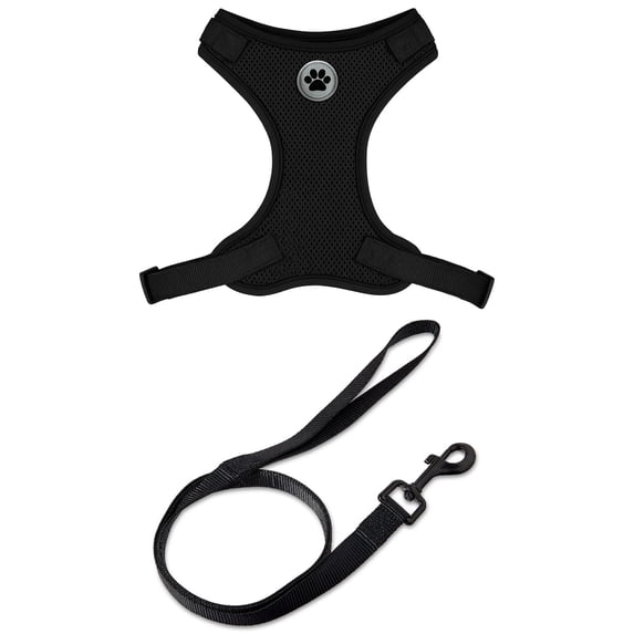 Vibrant Life Mesh Adjustable, Reflective Dog Walking Harness, with 4ft Leash included, Black, Small