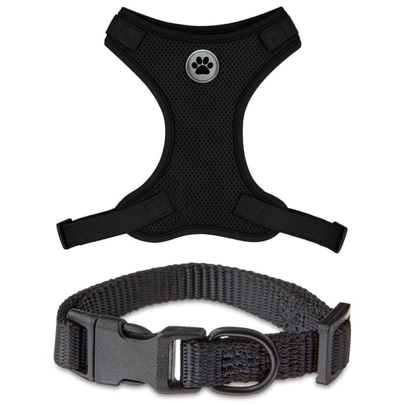Vibrant Life Mesh Adjustable, Reflective Dog Walking Harness, with Dog Collar included, Black, Extra Small