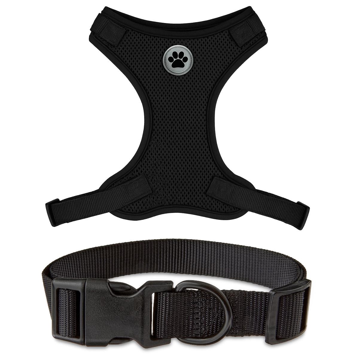Vibrant Life Mesh Adjustable, Reflective Dog Walking Harness, with Dog Collar included, Black, Large
