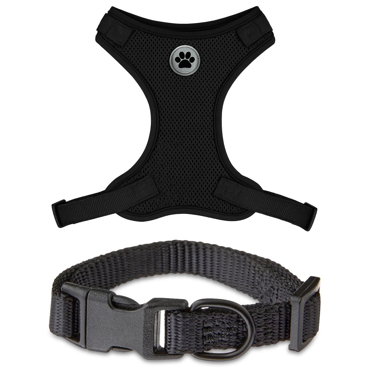 Vibrant Life Mesh Adjustable, Reflective Dog Walking Harness, with Dog Collar included, Black, Small