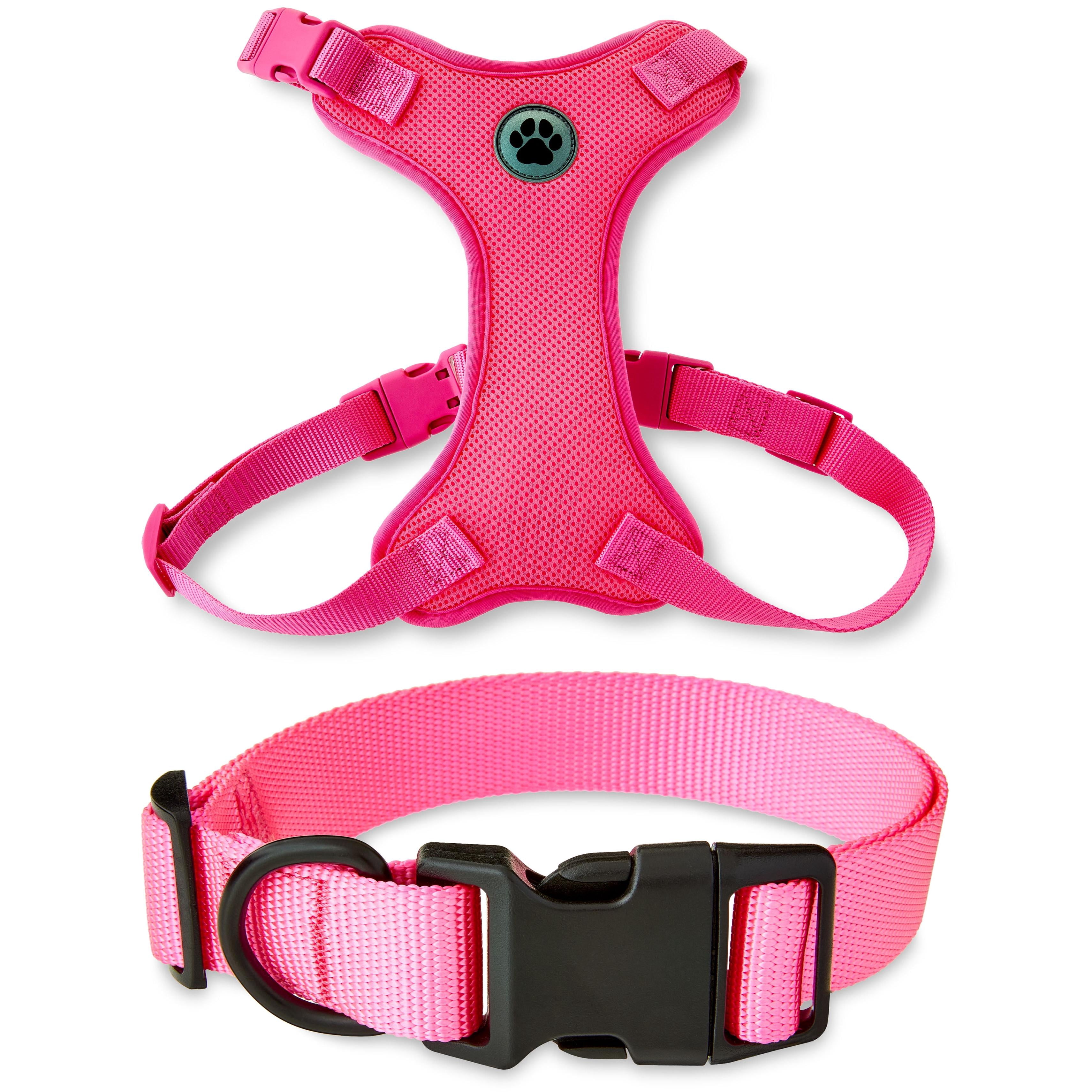 Vibrant Life Mesh Adjustable, Reflective Dog Walking Harness, with Dog Collar included, Pink, Large