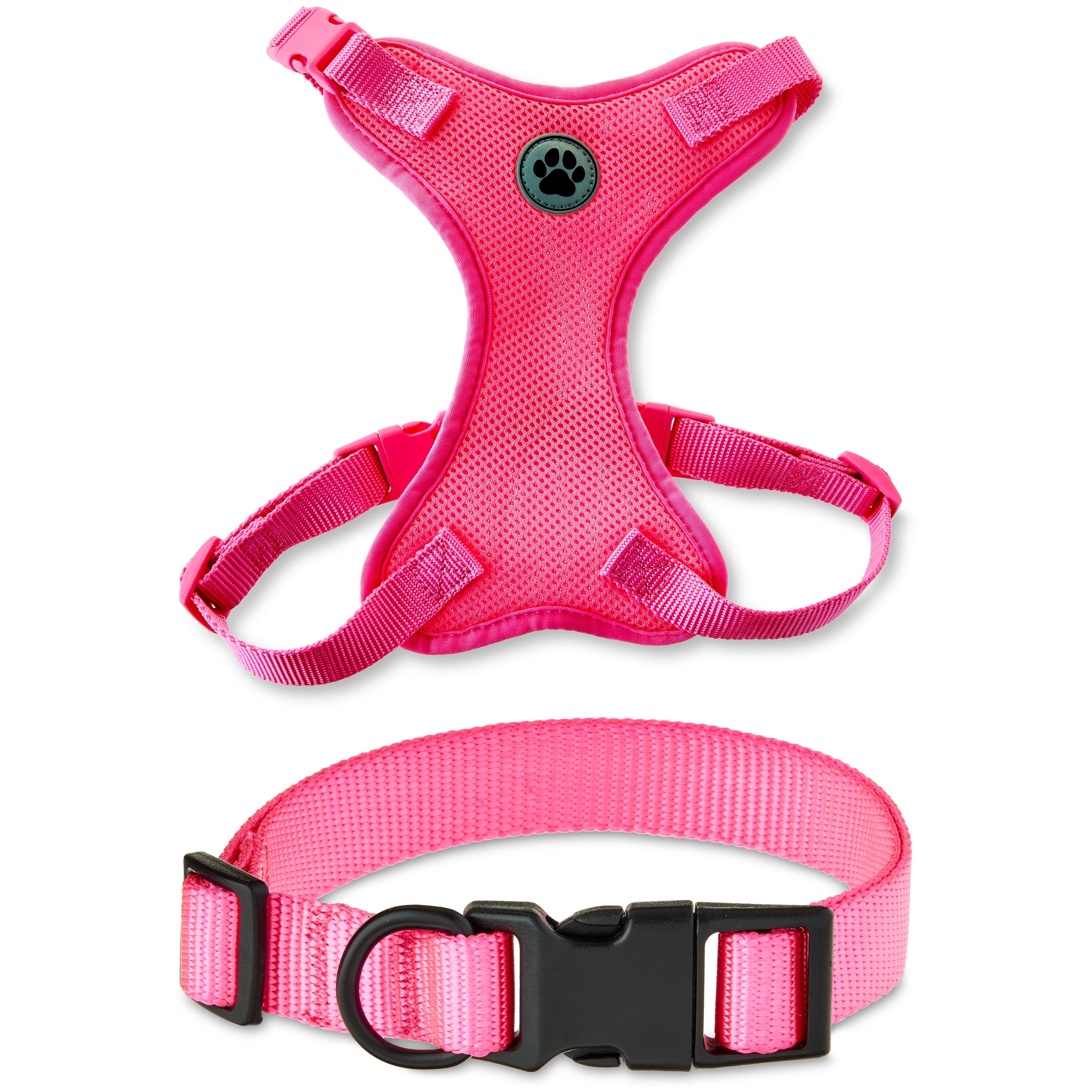Vibrant Life Mesh Adjustable, Reflective Dog Walking Harness, with Dog Collar included, Pink, Medium